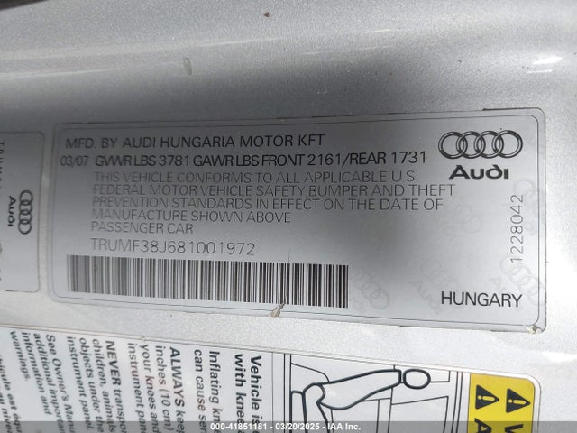 2008 AUDI TT TRUMF38J681001972 Photo 8