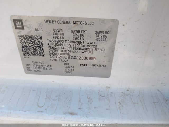 1GC2KUEG0JZ330959 Chevrolet Silverado 2500hd Wt