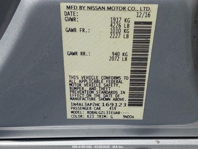 1N4AL3AP2HC169123 Nissan Altima 2.5 S