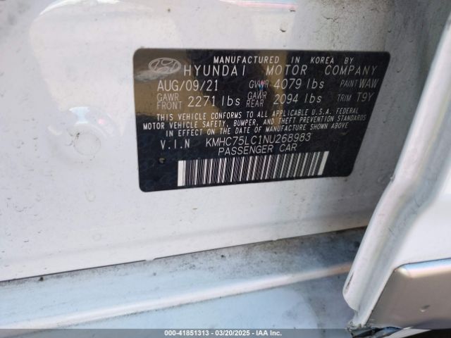 KMHC75LC1NU268983 Hyundai Ioniq Hybrid Se