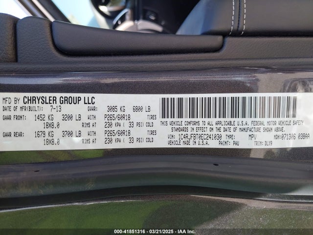 1C4RJFBT0EC241030 Jeep Grand Cherokee Limited