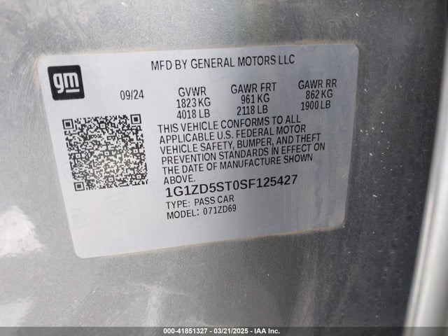 1G1ZD5ST0SF125427 Chevrolet Malibu Fwd 1lt