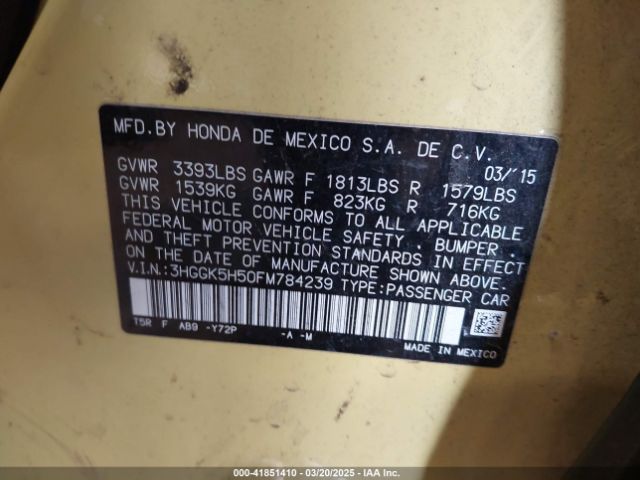 3HGGK5H50FM784239 Honda FIT LX