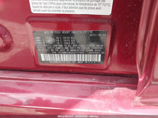 41851417 :رقم المزاد ، 4S3BMCH66A3211906 vin ، 2010 Subaru Legacy 2.5i Premium مزاد بيع