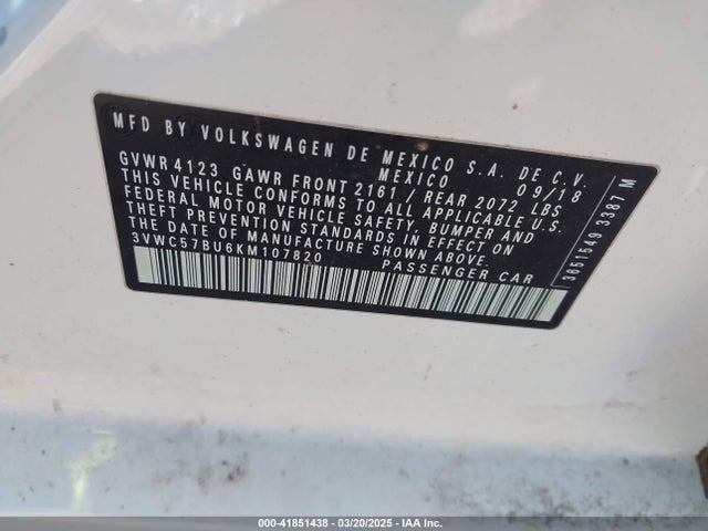 3VWC57BU6KM107820 Volkswagen Jetta 1.4t R-line/1.4t S/1.4t Se