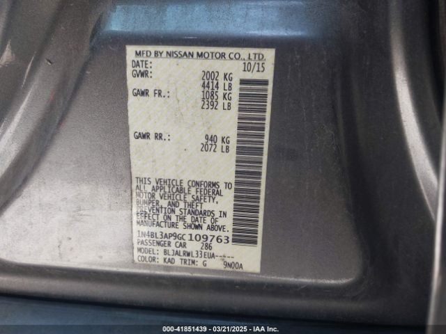 1N4BL3AP9GC109763 Nissan Altima 3.5 Sl/3.5 Sr