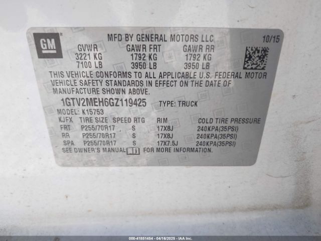 1GTV2MEH6GZ119425 GMC Sierra 1500 Sle