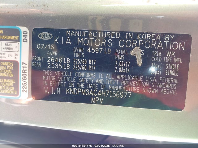 KNDPM3AC4H7156977 KIA Sportage Lx