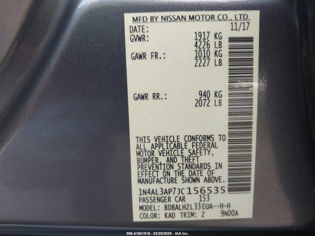 1N4AL3AP7JC156535 Nissan Altima 2.5 Sr