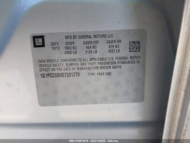 1G1PC5SB8E7201279 Chevrolet Cruze 1lt Auto