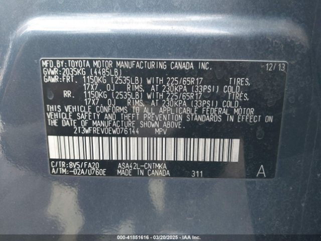 2T3WFREV0EW076144 Toyota Rav4 Xle