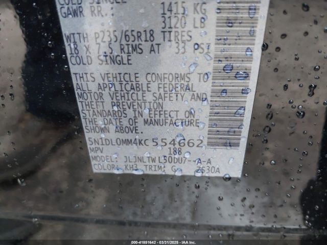 5N1DL0MM4KC554662 Infiniti QX60 LUXE
