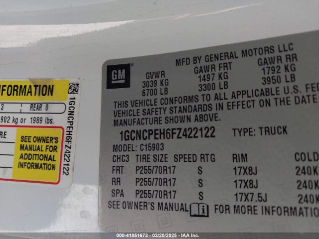 1GCNCPEH6FZ422122 Chevrolet Silverado 1500 Wt