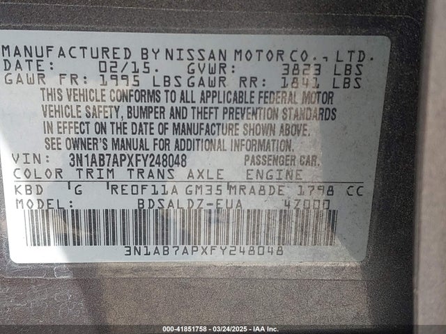 3N1AB7APXFY248048 Nissan Sentra Fe+ S/s/sl/sr/sv
