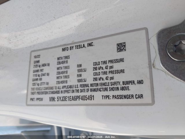 5YJ3E1EA6PF405491 Tesla Model 3 Rear-wheel Drive