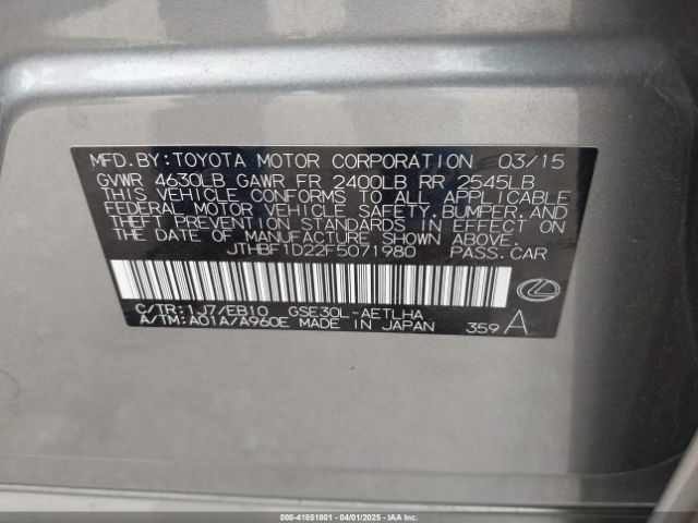 JTHBF1D22F5071980 Lexus IS 250