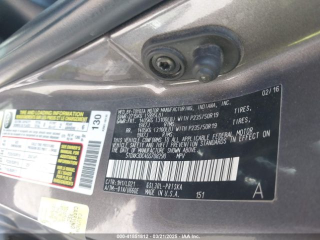 5TDXK3DC4GS708290 Toyota Sienna Se 8 Passenger