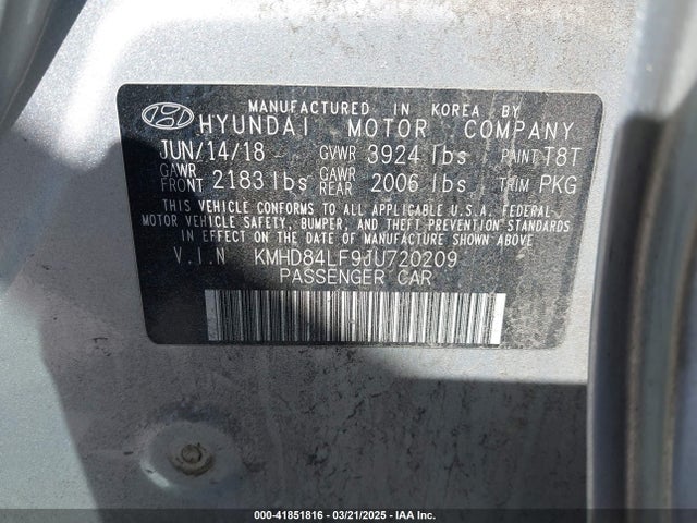 KMHD84LF9JU720209 Hyundai ELANTRA SEL