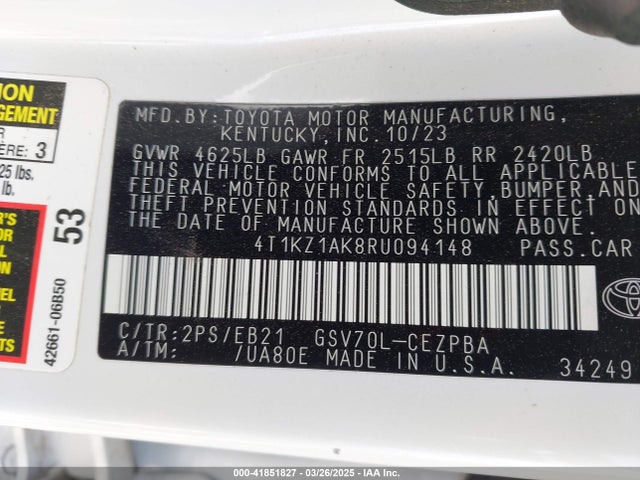 4T1KZ1AK8RU094148 Toyota Camry Trd V6
