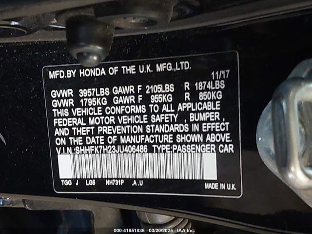 SHHFK7H23JU406486 Honda Civic Lx