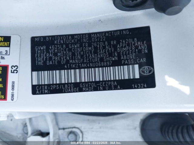 4T1KZ1AK4NU068897 Toyota Camry Xse V6