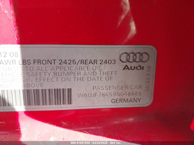 2009 AUDI A4 WAUJF78K59N048849 Photo 8