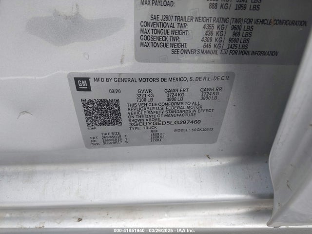 3GCUYGED5LG297460 Chevrolet Silverado 1500 4wd  Short Bed Ltz