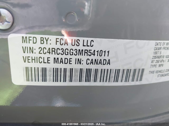 2C4RC3GG3MR541011 Chrysler Pacifica Limited Awd