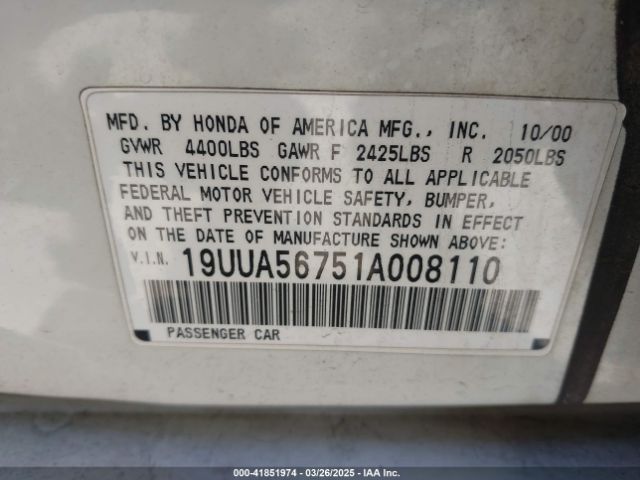 2001 ACURA TL 19UUA56751A008110 Photo 8