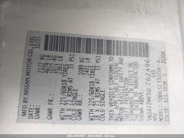 5N1AT2MV3GC762496 Nissan Rogue Sl