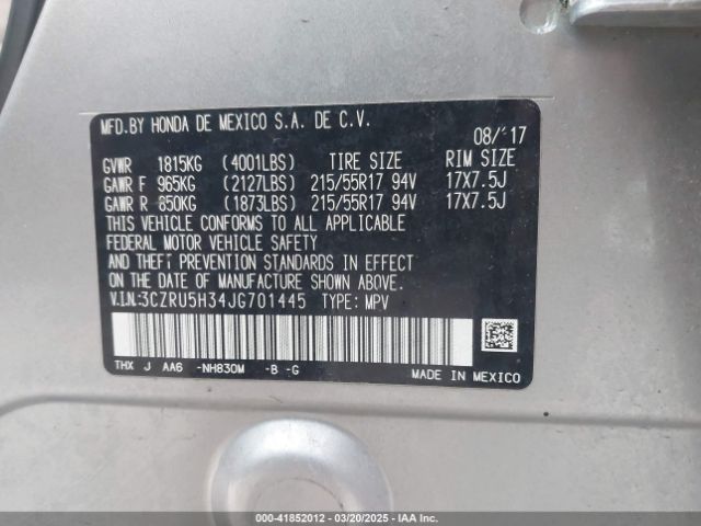 3CZRU5H34JG701445 Honda HR-V LX