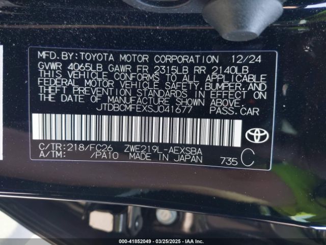 JTDBCMFEXSJ041677 Toyota Corolla Hybrid Se