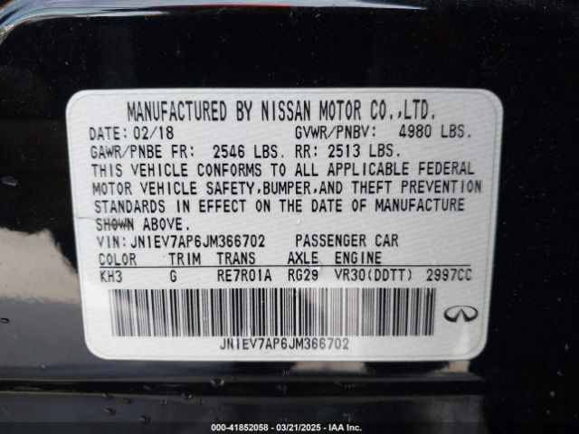 JN1EV7AP6JM366702 Infiniti Q50 3.0t Luxe