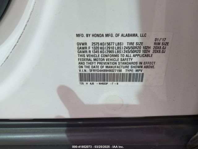 5FRYD4H89HB027198 Acura Mdx Advance Package