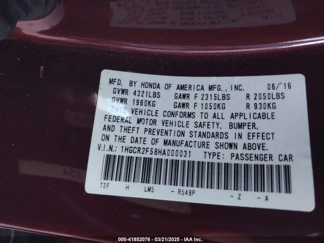 1HGCR2F58HA000031 Honda k24w1