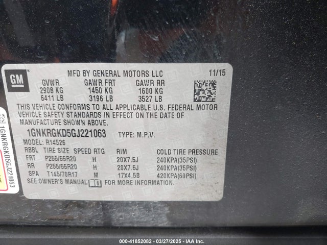 Chevrolet Traverse 1lt 2016 1GNKRGKD5GJ221063 Image 9