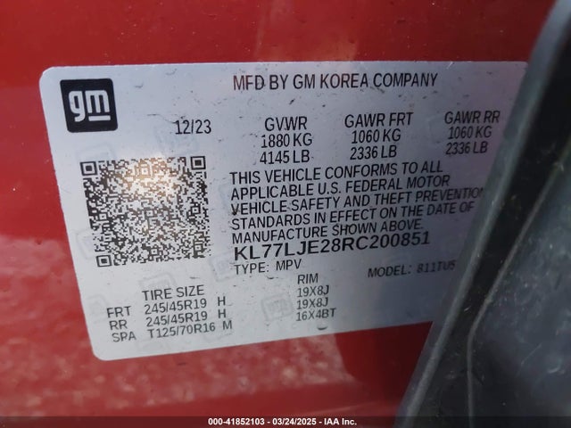 KL77LJE28RC200851 Chevrolet Trax Fwd 2rs