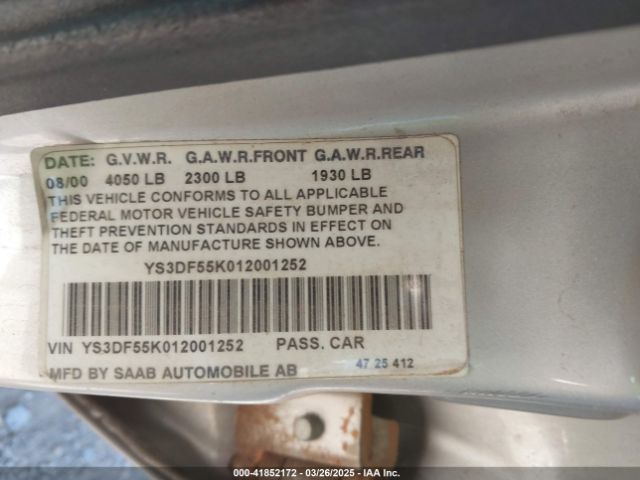 2001 SAAB 9-3 YS3DF55K012001252 Photo 8