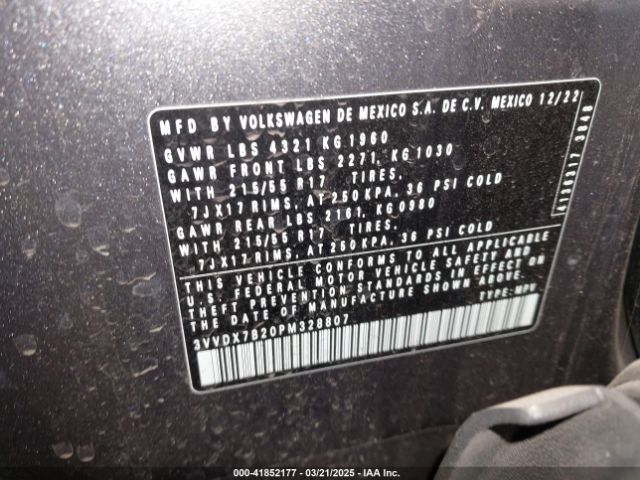 3VVDX7B20PM328807 Volkswagen Taos 1.5t S