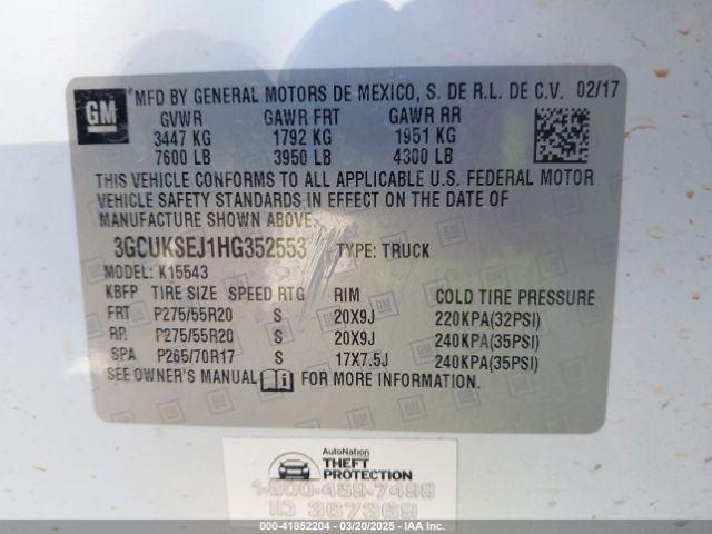 3GCUKSEJ1HG352553 Chevrolet Silverado 1500 1lz