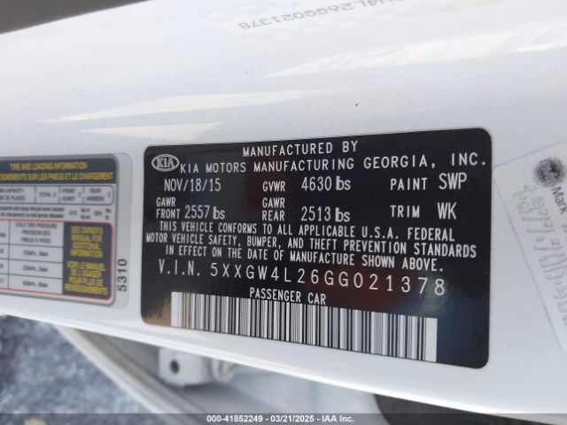 5XXGW4L26GG021378 KIA Optima Sx Turbo