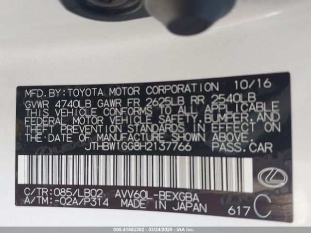 JTHBW1GG8H2137766 Lexus Es Es 300h