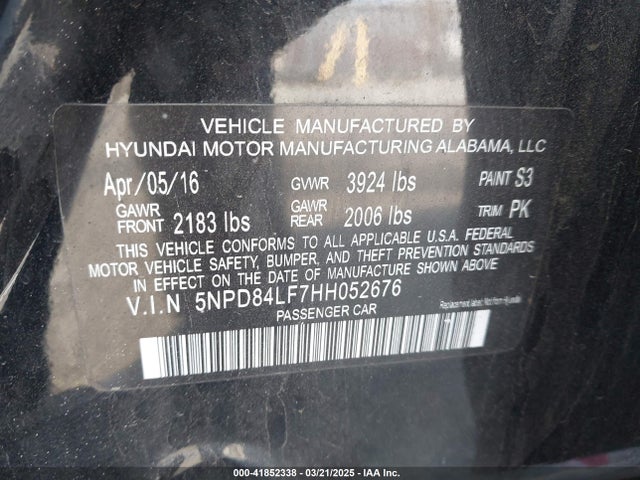 5NPD84LF7HH052676 Hyundai ELANTRA SE