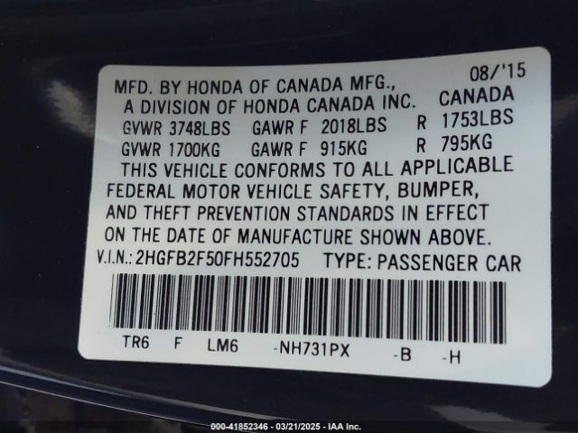 2HGFB2F50FH552705 Honda Civic Lx