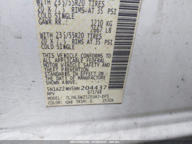5N1AZ2MH5HN204437 Nissan Murano Platinum