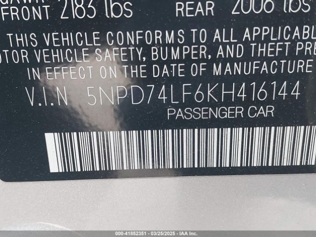 5NPD74LF6KH416144 Hyundai ELANTRA SE