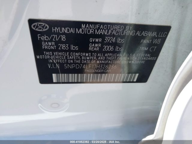 5NPD74LF1JH326236 Hyundai ELANTRA SE