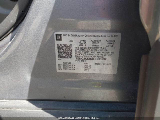3GNCJKSBXLL230292 Chevrolet Trax Fwd Ls