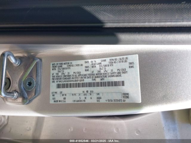 1FMCU0GD0HUB51205 Ford ESCAPE SE