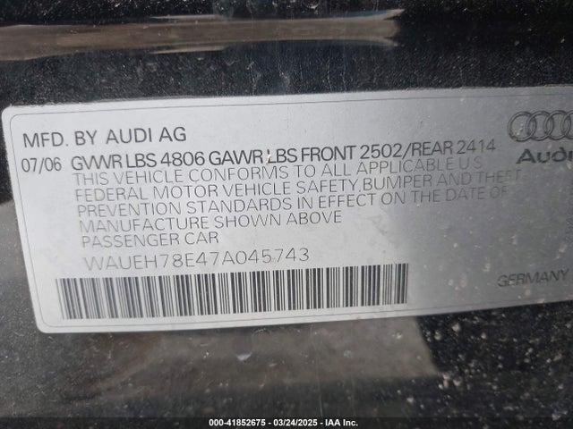 2007 AUDI A4 WAUEH78E47A045743 Photo 8